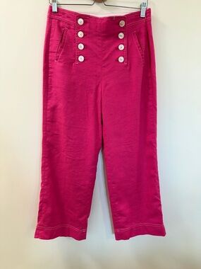 J.Crew Hot Pink Linen Blend Sailor Wide Leg Crop Pants High Rise - Size 6